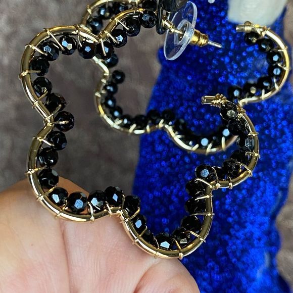 NWT FLORAL EVERY DAY EMBER EARRINGS BLACK BEADS GOLD ACCENT METAL FUNKY - Picture 9 of 14